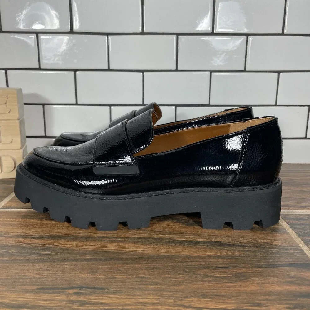 Franco Sarto Brindy Womens Size 8.5 Shoes Black Patent Chunky Platform Loafer
